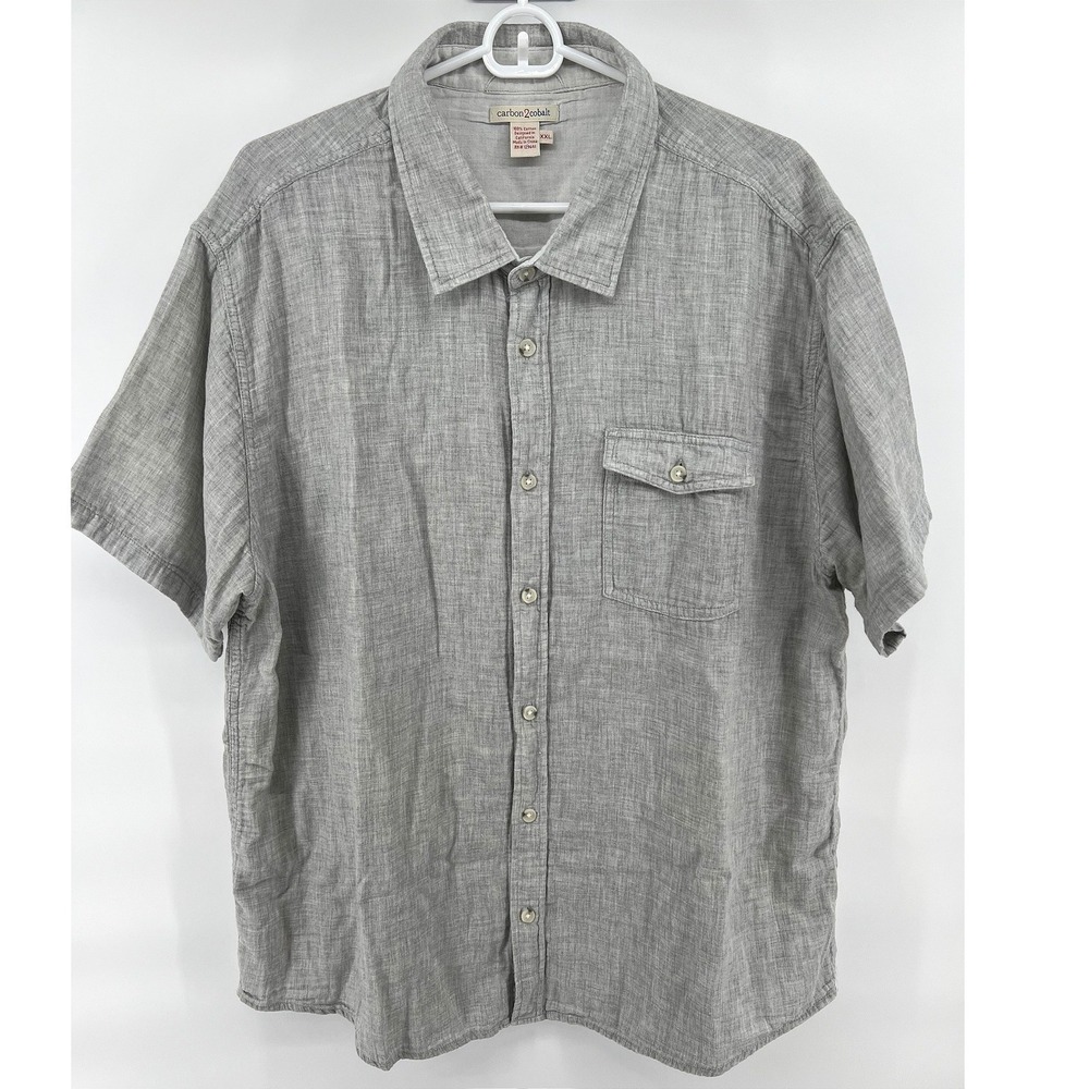 Carbon2Cobalt Men's XXL Short Sleeve Button Down Shirt Grey Cotton Gauze Coastal